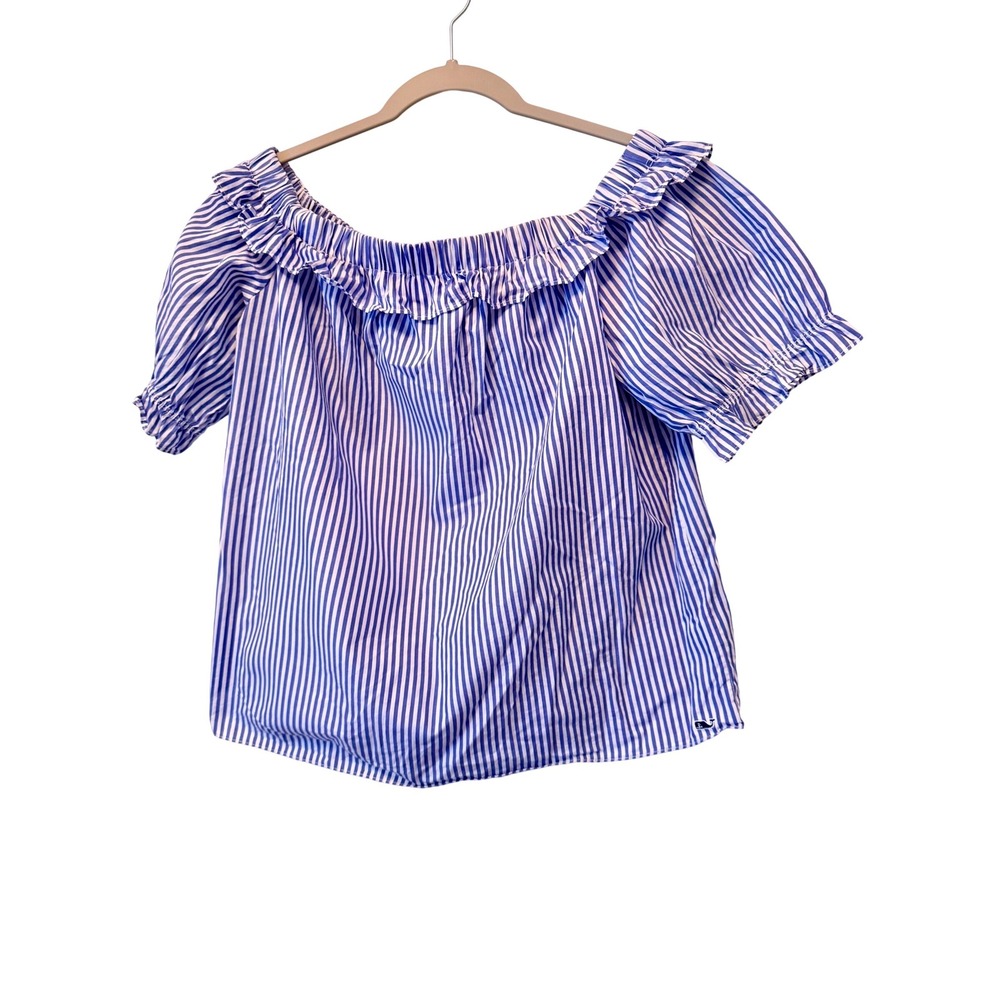 Vineyard Vines‎ for Target Blue White Striped Off Shoulder Ruffle Bardot Top M